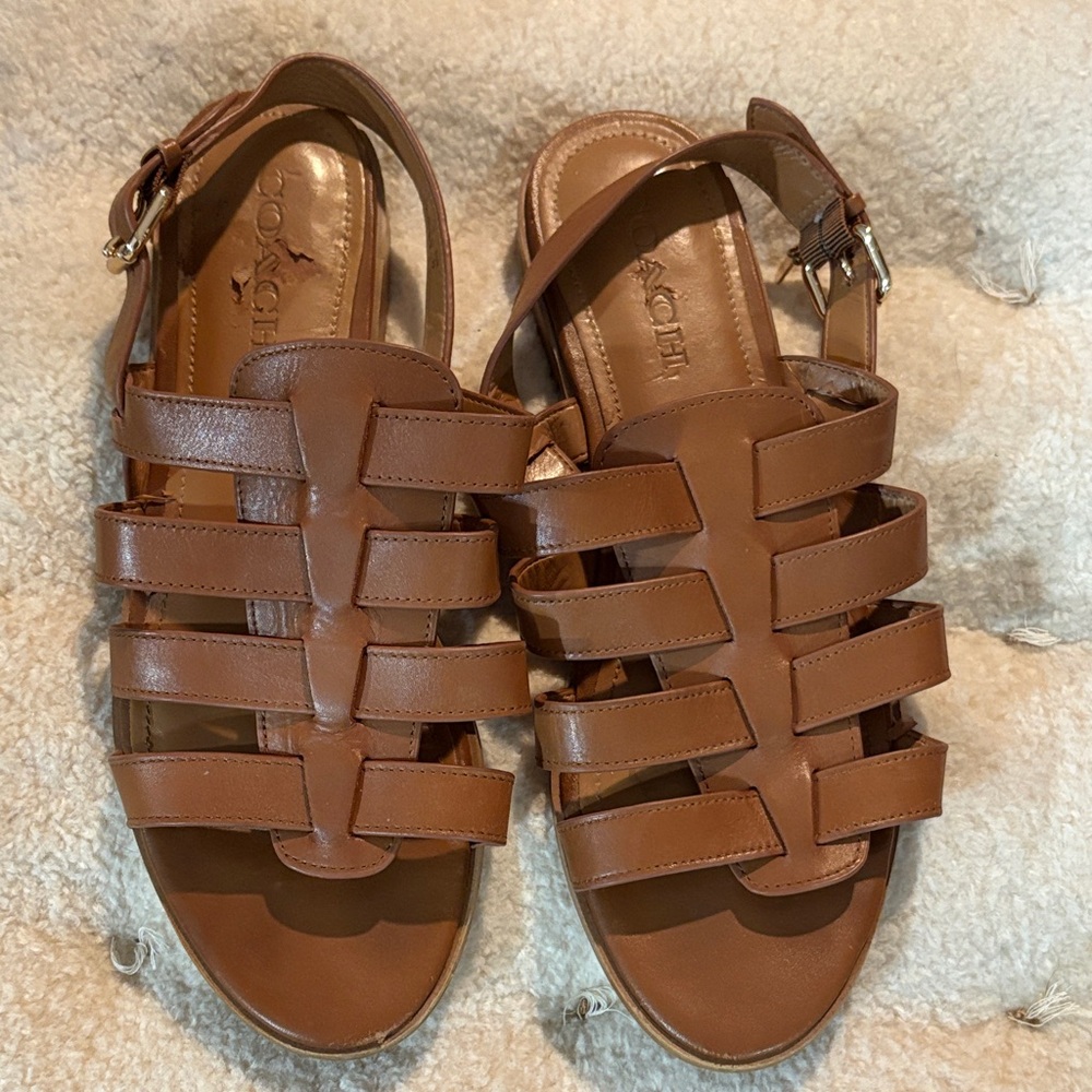 Coach Tan Strappy Leather Sandals